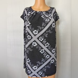 Liz Claiborne Career Black and White Floral Blouse Size XL